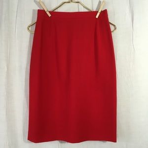 Escada Textured Wool Pencil Skirt True Red